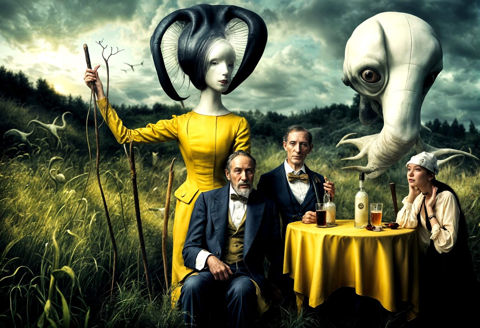 Surreal Alien Celebration in Restaurant, Professional Photog...