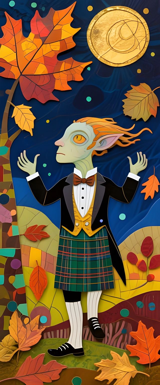 Scottish Autumn Equinox in Decoupage Art Style