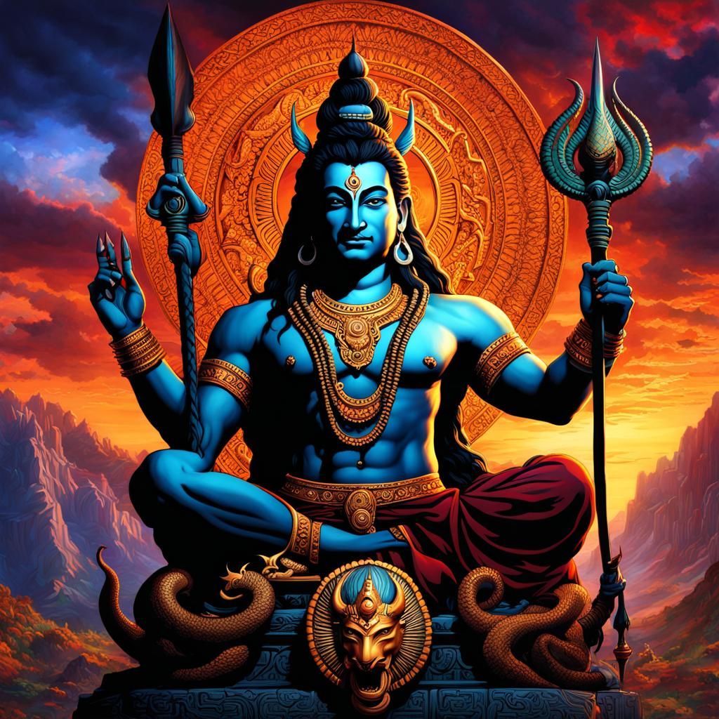 Colossal Smiling God Warrior with Dragon Nagas