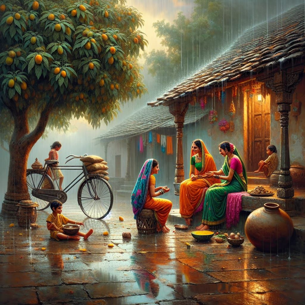 Monsoon in an Indian Village: A Fantastical Scene