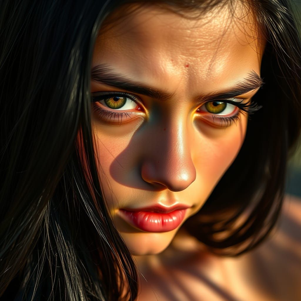 Bold Edgy Portrait of a Young Woman in Moody Lighting