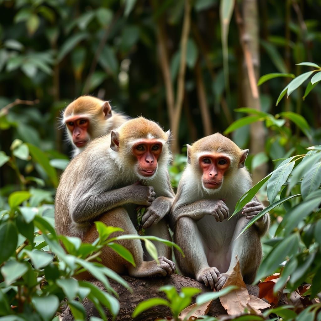 Monkeys Play in Lush Jungle Canopy