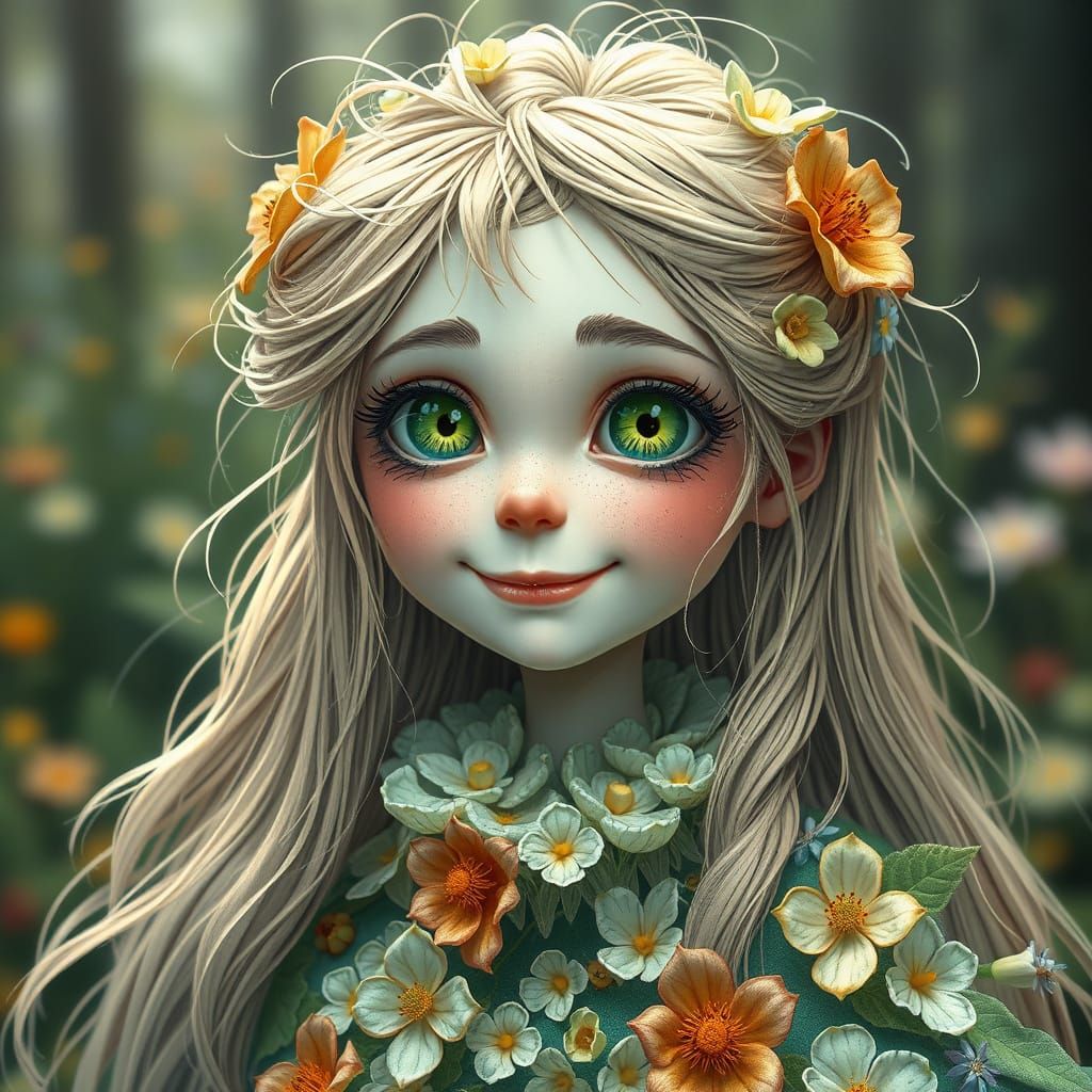 Hyperrealistic Mother Nature Portrait with Foliage Costume