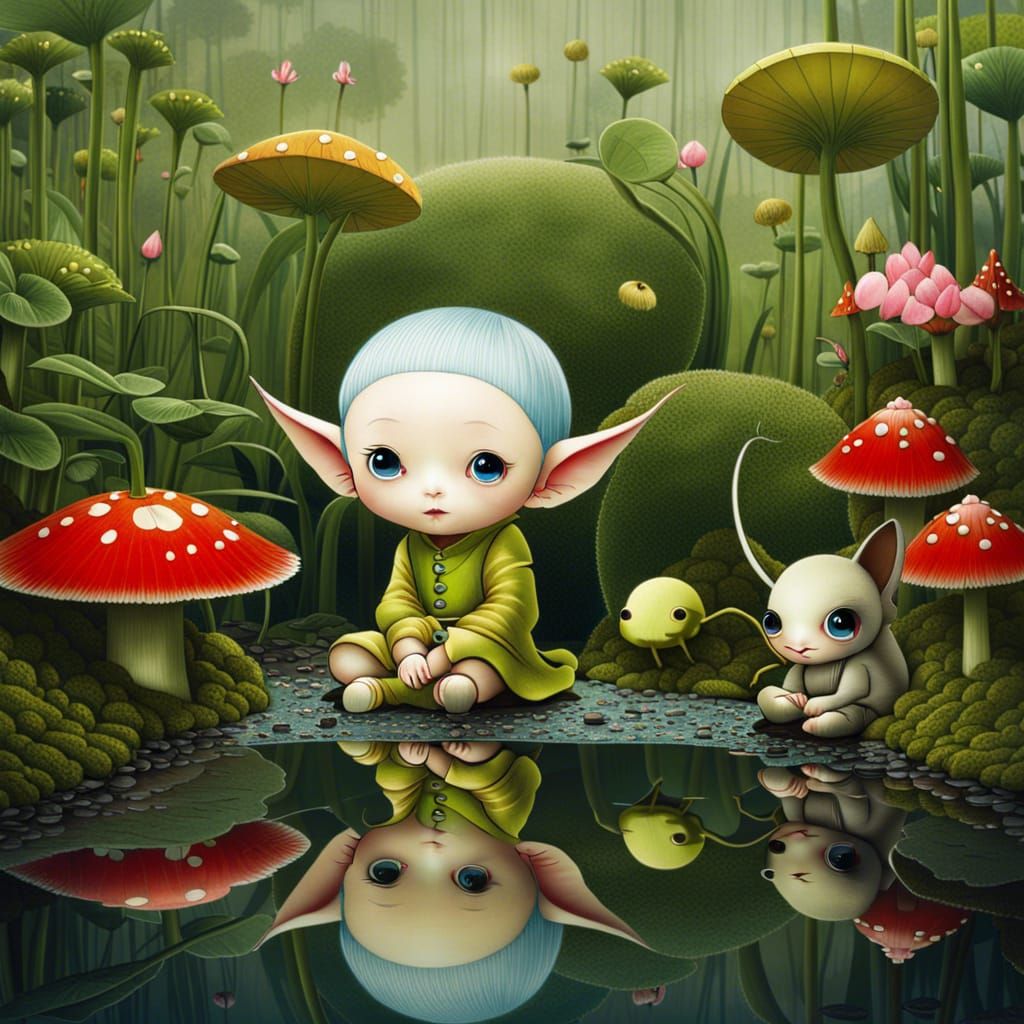 Whimsical Elf Creature Glaring at Aphid