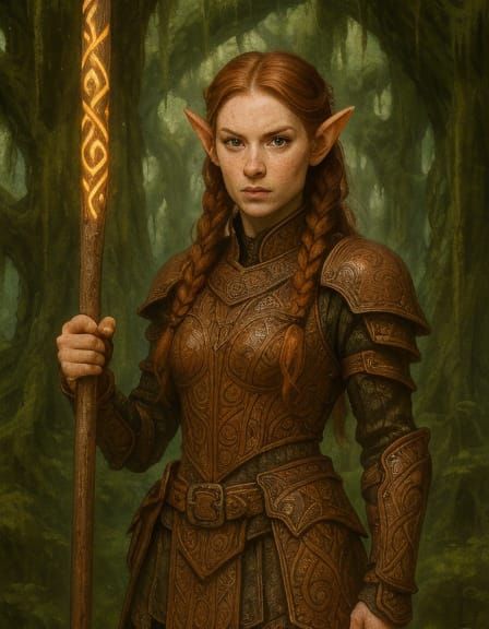 Elf Adventurer in Mystical Forest: Digital Painting