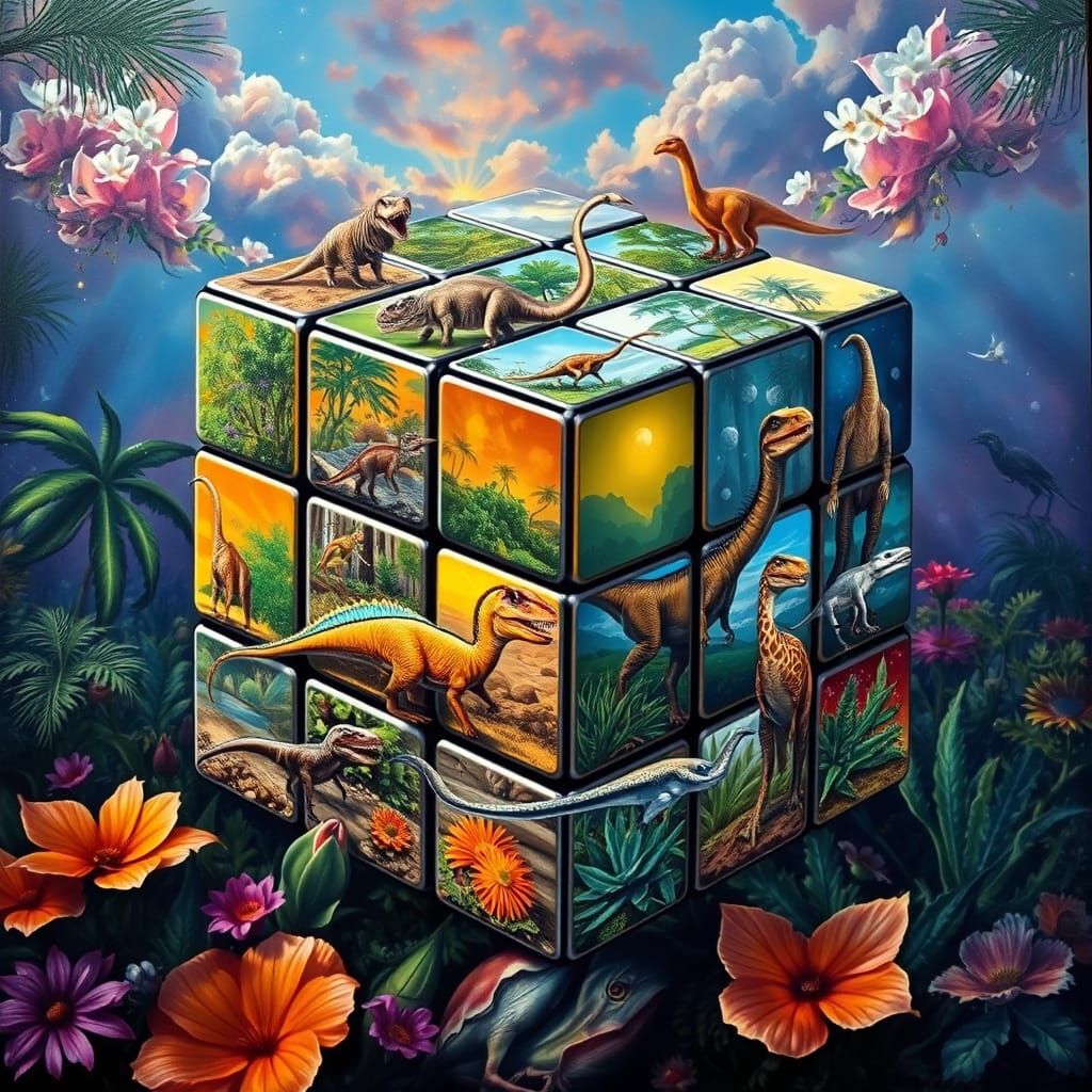 Dinosaur Worlds in a Vibrant Rubik's Cube