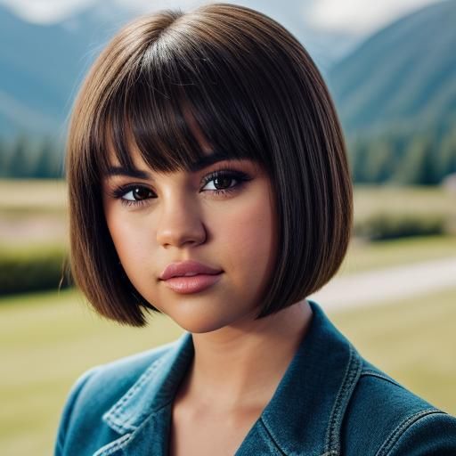 Selena Gomez Portrait with Mountain Backdrop