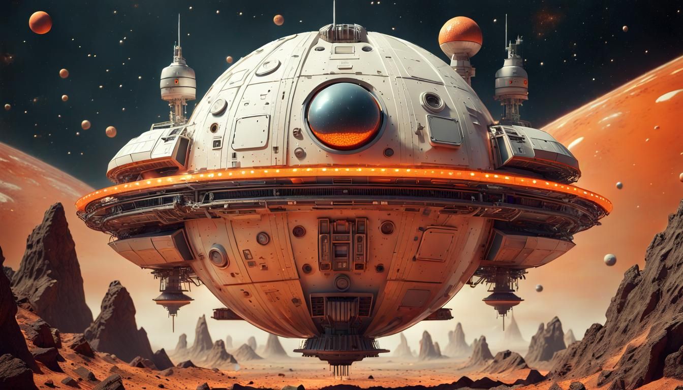 Retro Sci-Fi Starship in Deep Space