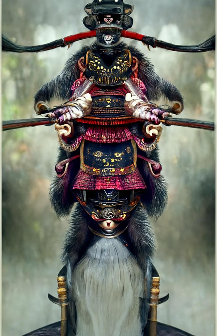 Monkey Samurai in Feudal Japan: Digital Oil Painting