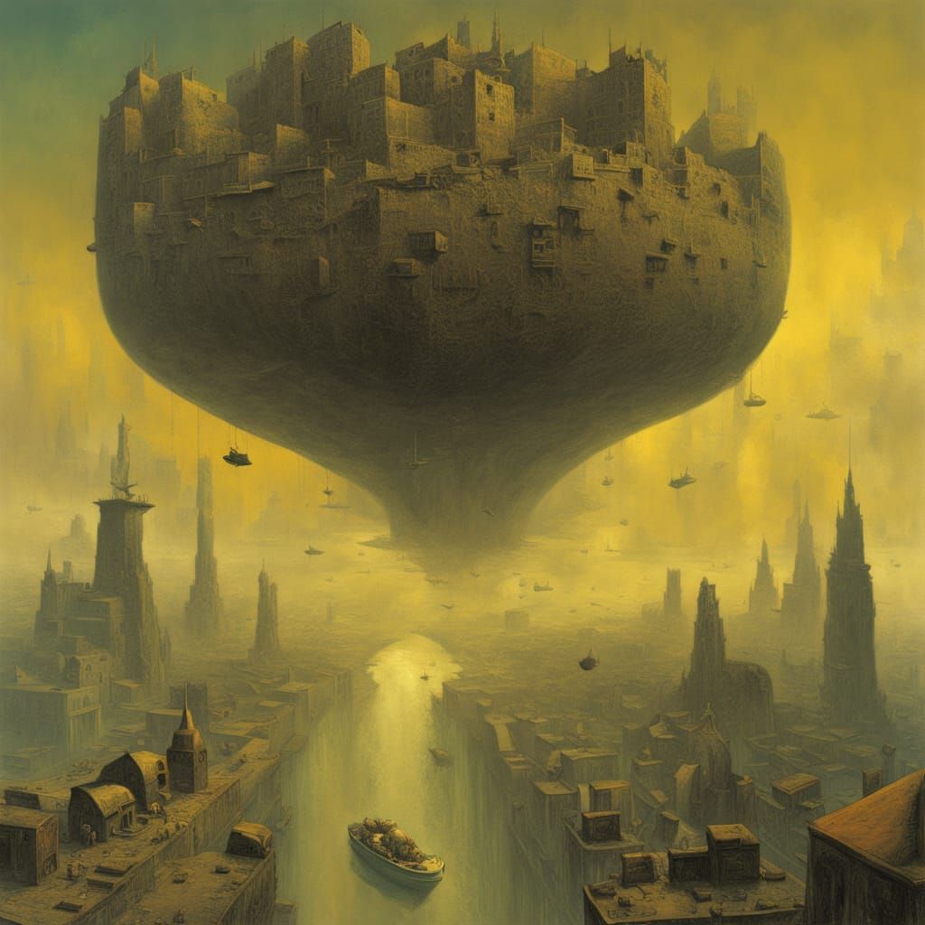 Surreal Retro Futuristic Cityscape in Beksiński-Inspired Sty...