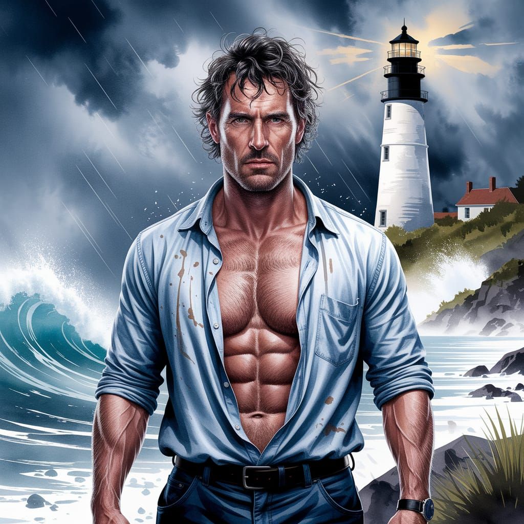 Watercolor Portrait of a Rugged Lighthouse Keeper