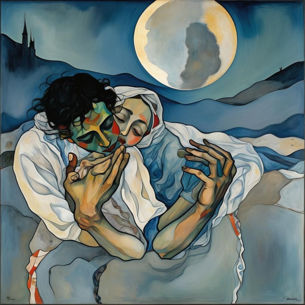 Ethereal Moonlit Ritual: Expressionist Inspired Image