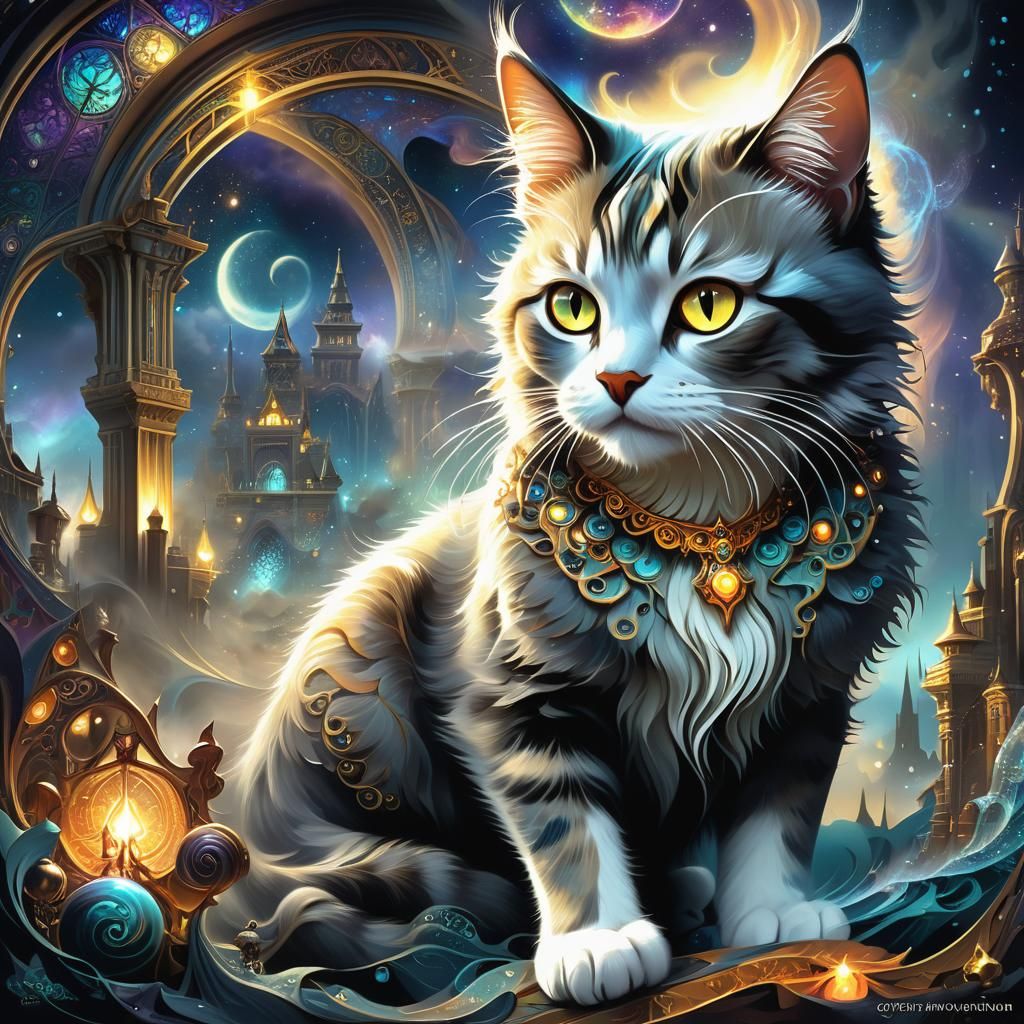 Sorceress' Cat: Epic Cinematic Digital Painting