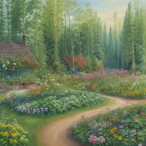 Utopian Edible Plant Garden in Gouache Style