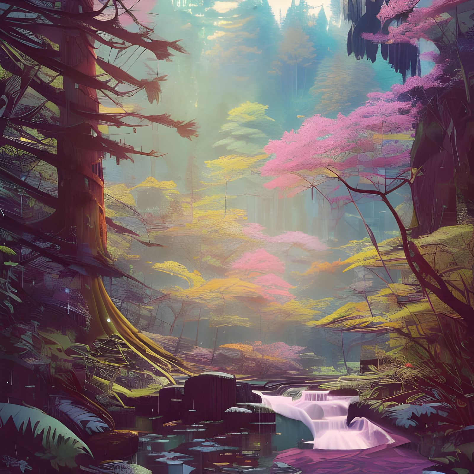 Japanese Forest Landscape Photoillustration in Digital Art S...