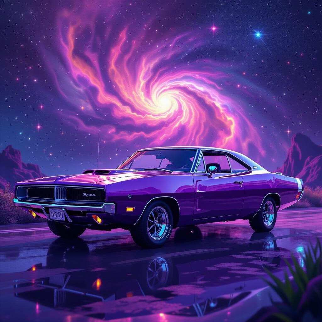 Purple 1969 Dodge Charger in Psychedelic Nebula
