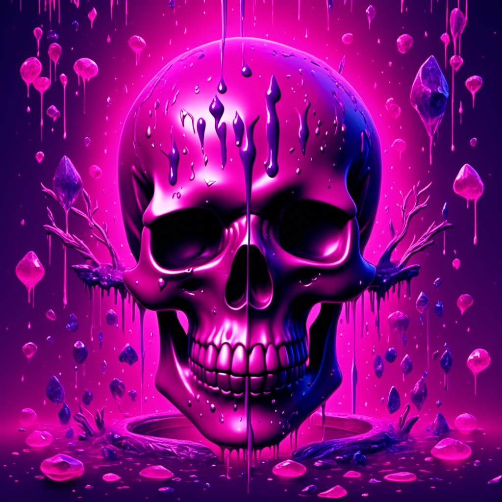Neon Pink Skull with Crystals and Runes