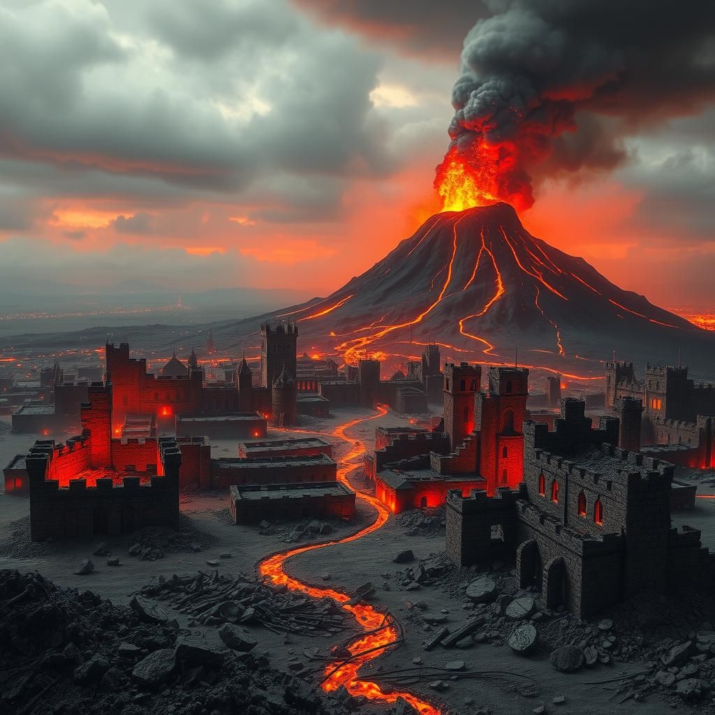 Lava Engulfs Ruined City After Volcanic Eruption