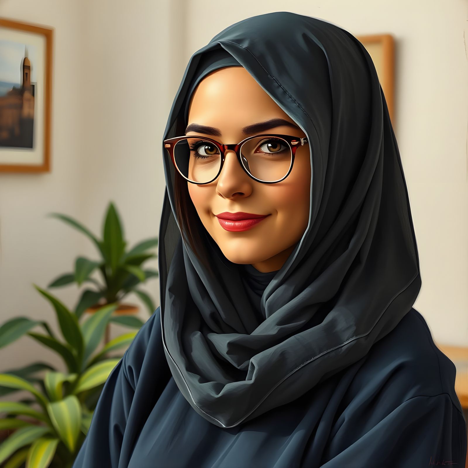 Beautiful Woman in Hijab Portrait in Living Room