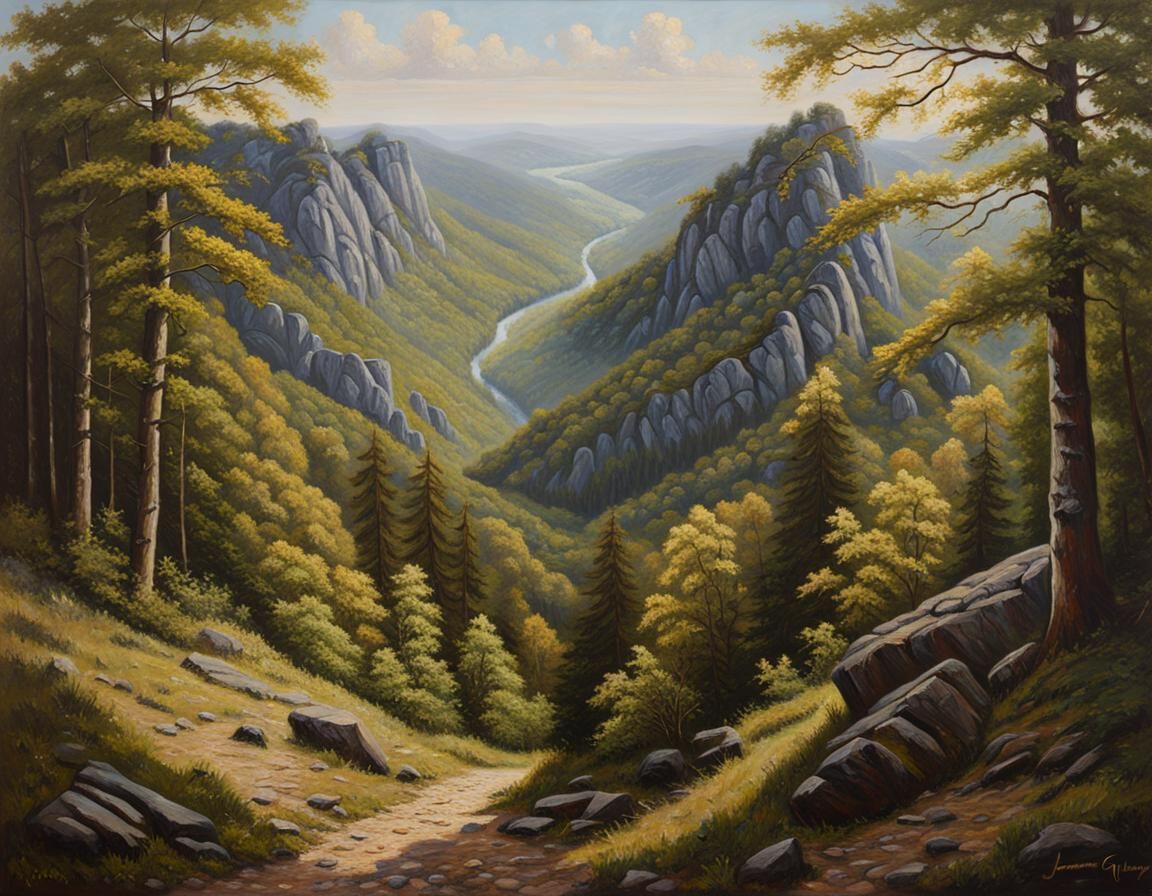 Elbe Sandstone Mountains: Detailed Oil Painting