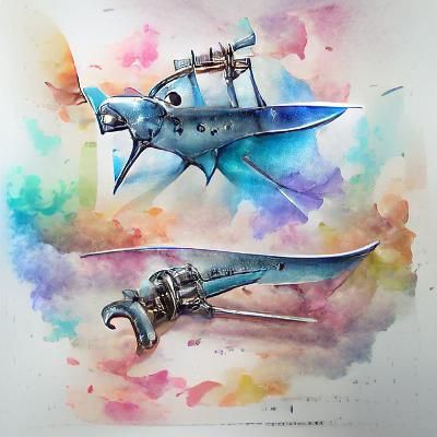 Mechanical Swordfish in Watercolor Style