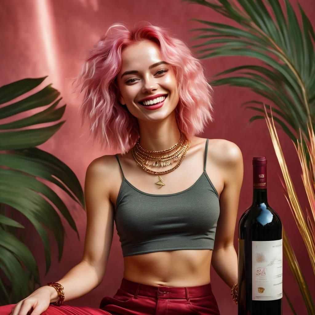 Beautiful Woman with Pink Hair in Digital Art Style