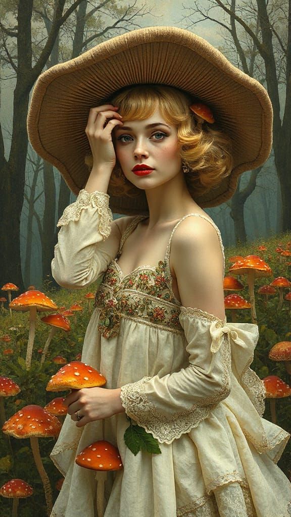 Art Nouveau Woman with Mushroom Hat