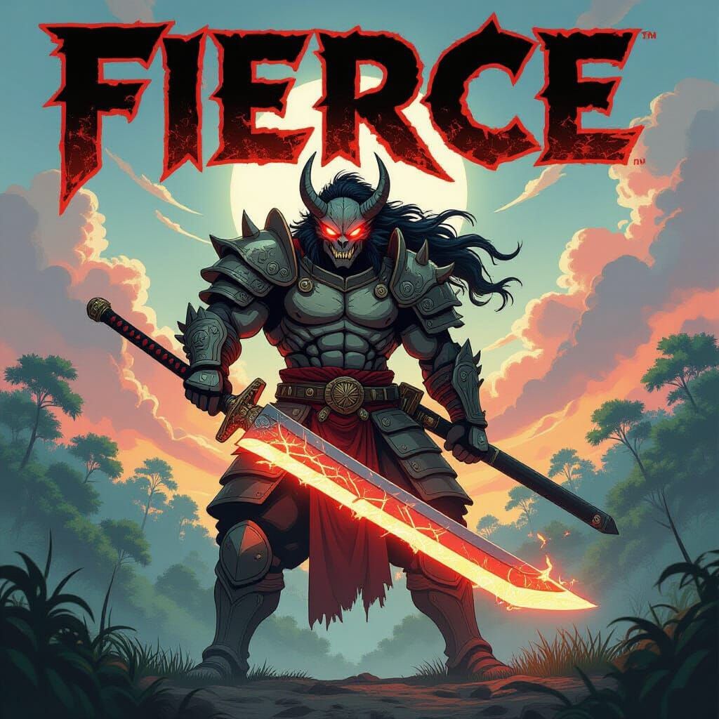 Demon Warrior in Dinosaur Armor, Anime Style