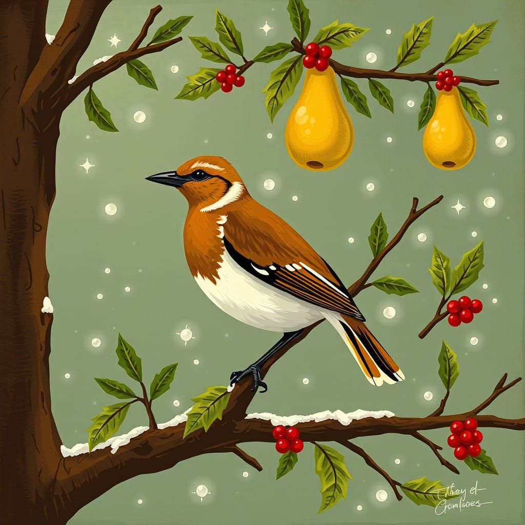 Traditional Christmas Scene with Partridge in Pear Tree