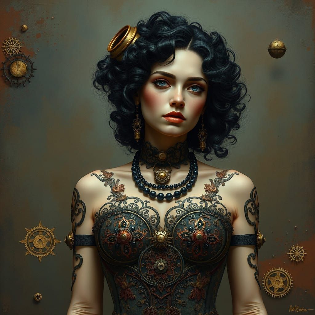 Steampunk Siren in Industrial Dreamscape