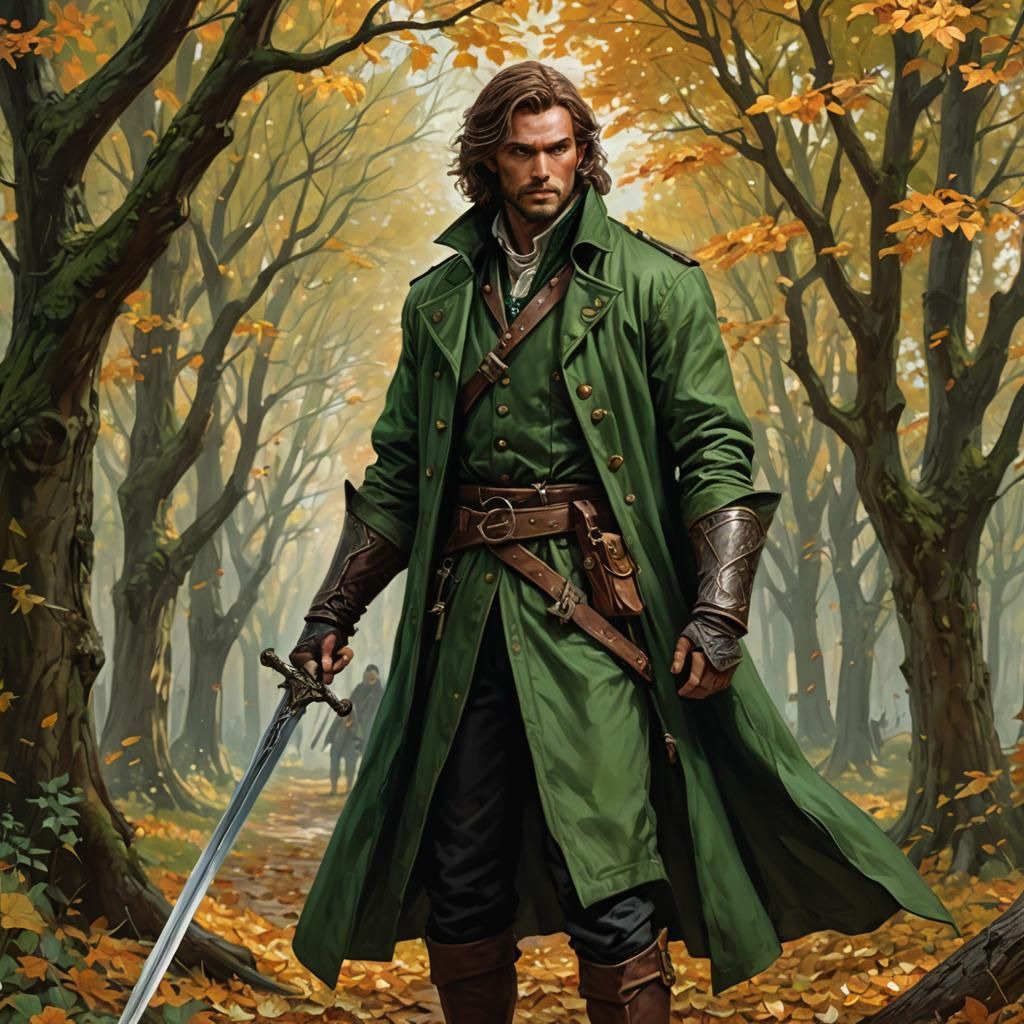 Man in Green Coat with Sword, Renaissance Style