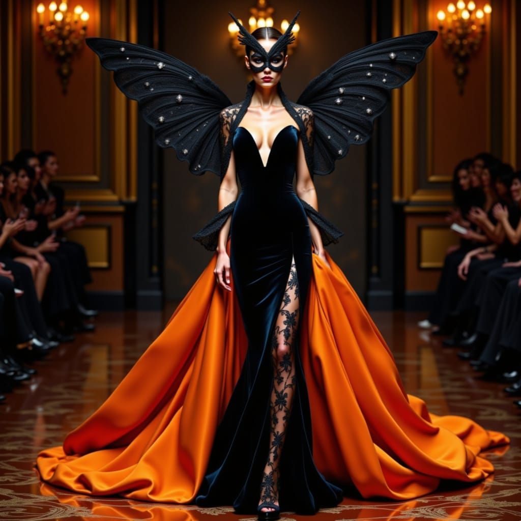 Elegant Avant-Garde Haute Couture Figure in Autumnal Velvet ...