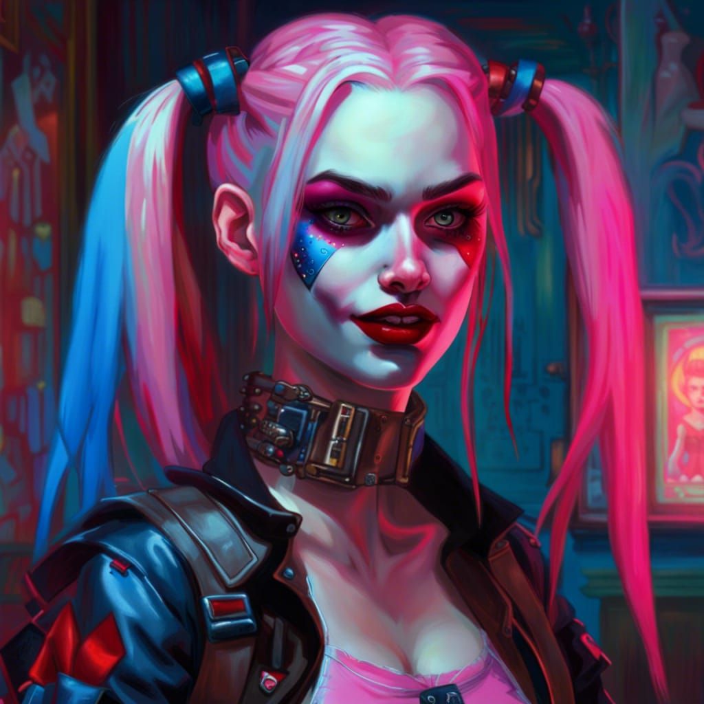 Cyberpunk Character Portrait in Neoclassical Hallway