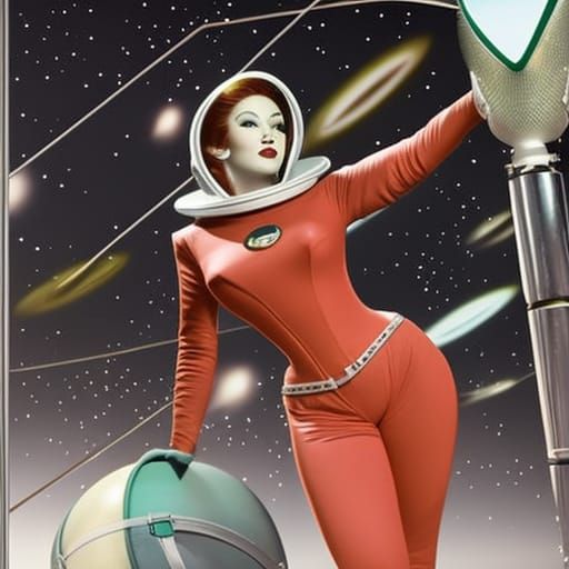 Retro Sci-Fi Space Girl with Green Skin