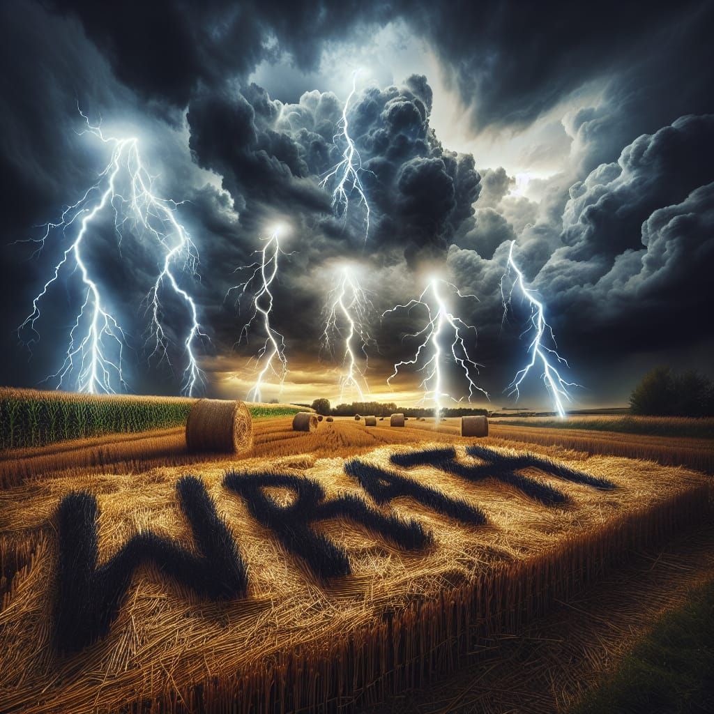Hyperrealistic Lightning Spells Wrath in Rural Field