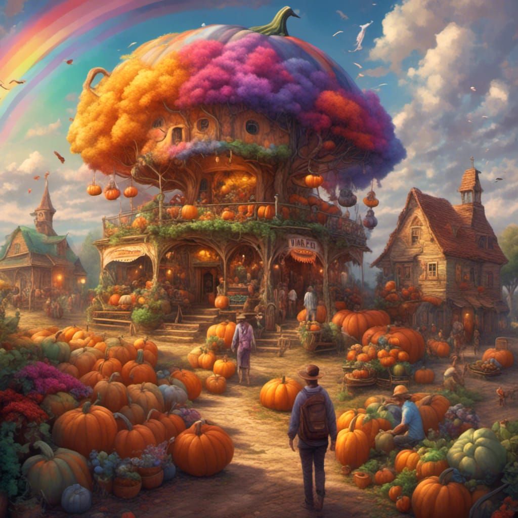 Pumpkin Market W/ Rainbow