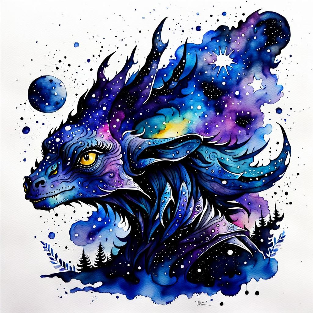 Watercolor Galaxy Creature in Royal Colors