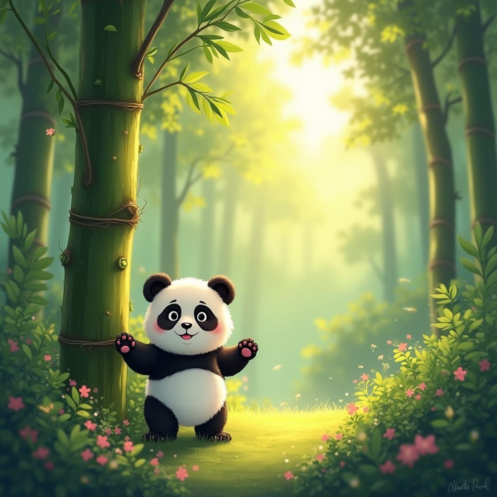 Charming Panda in a Serene Bamboo Glade in Anime Style