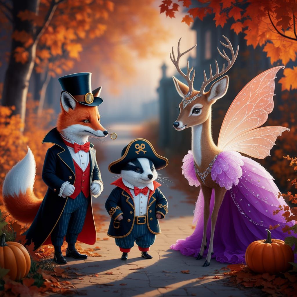 Enchanted Forest Creatures in Halloween Costumes