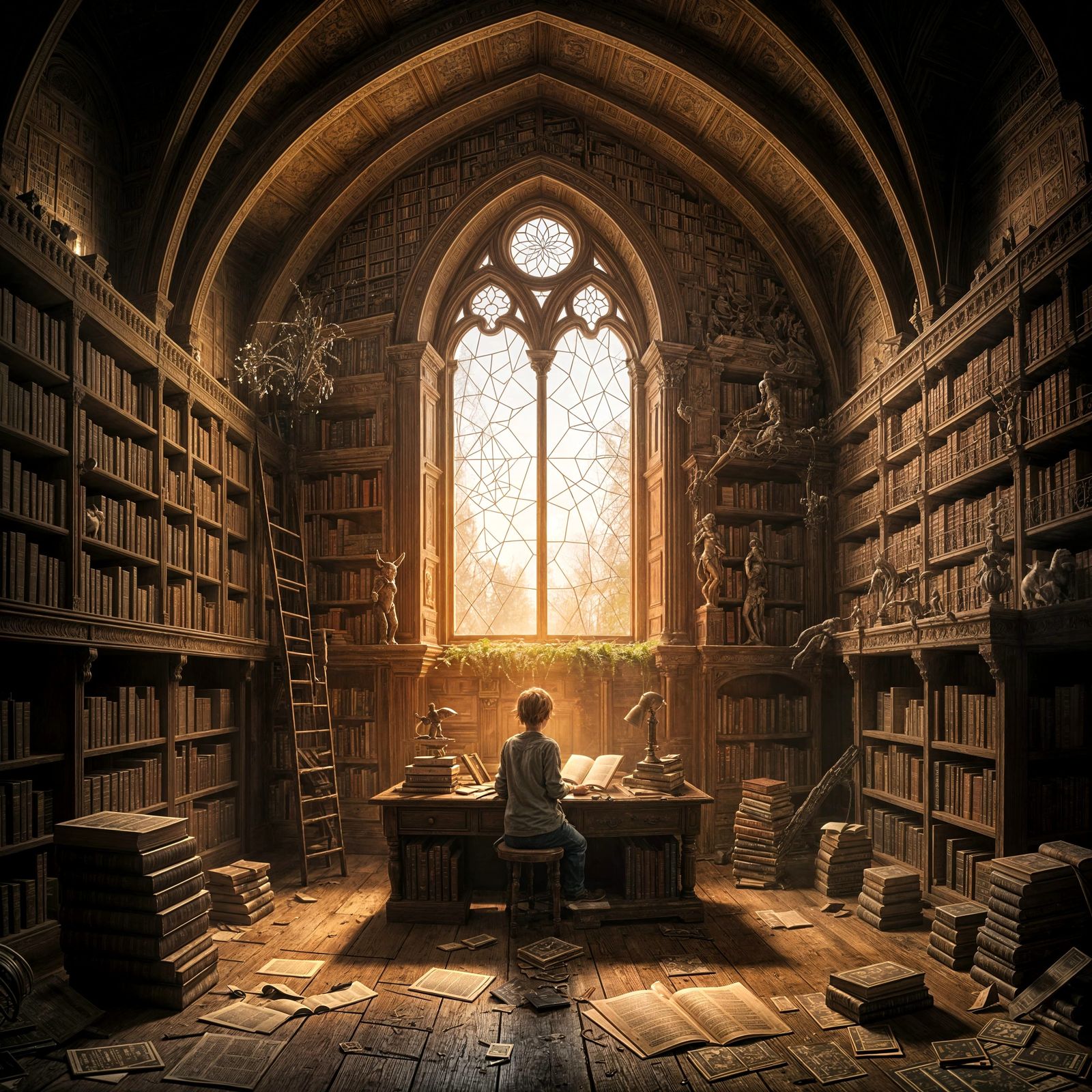 Ancient Library of Wonder in Deep, Fantastical Detail