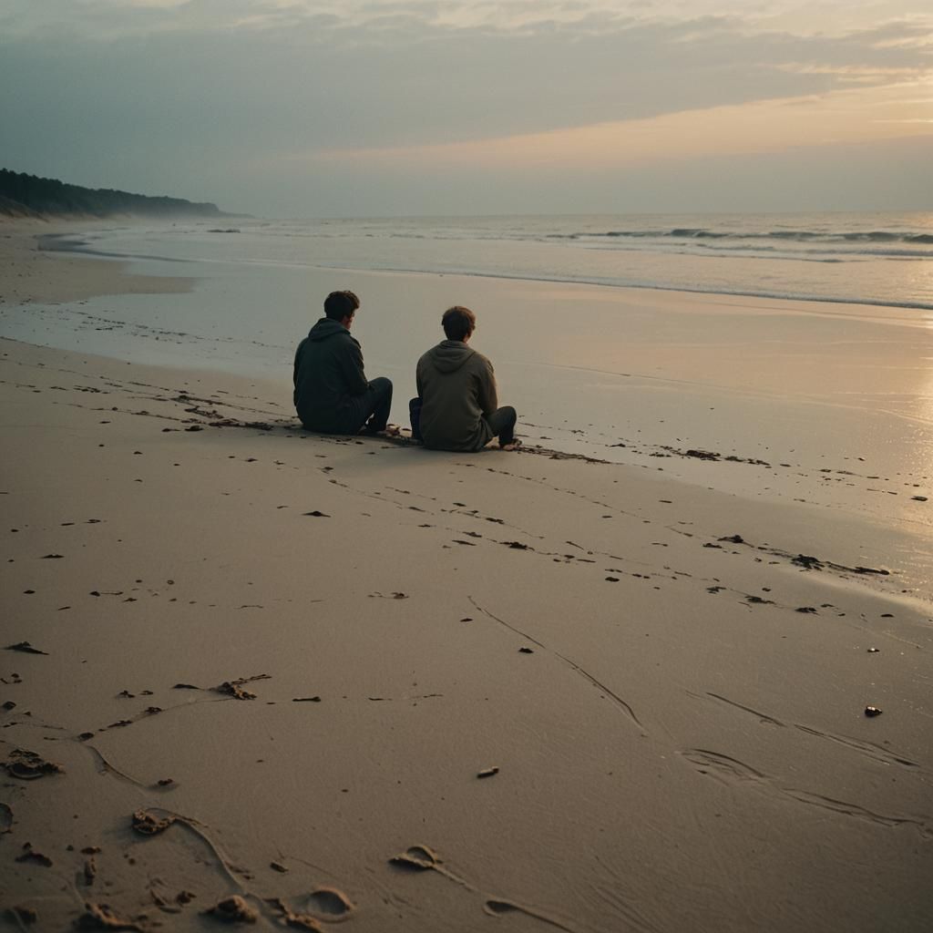 Person on Beach at Sunset in Cinematic Style