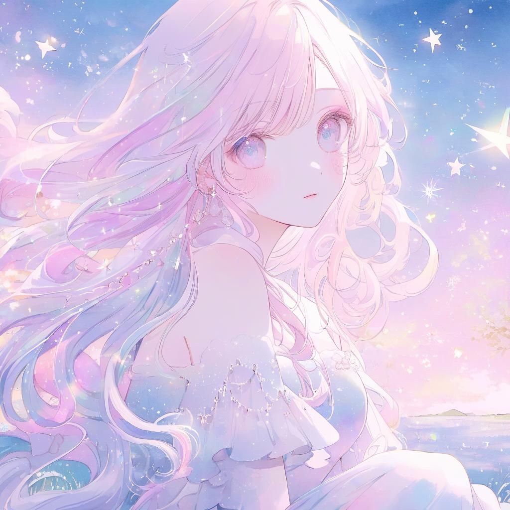 Anime Mermaid Girl Portrait in Watercolor Style