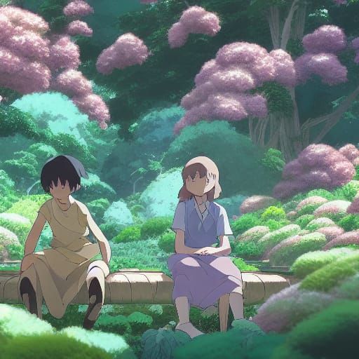 Tranquil Garden Beans in Anime Style
