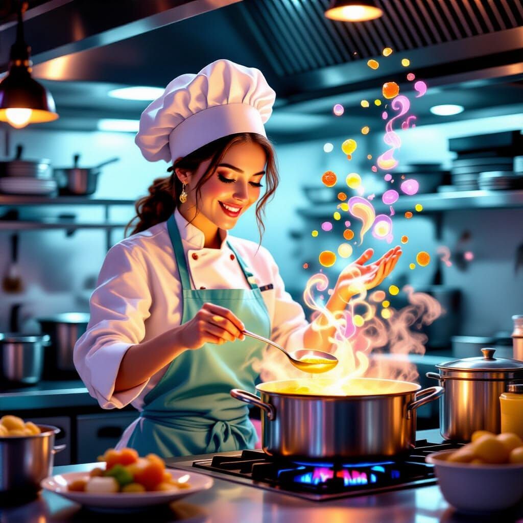 Magical Chef Conjures Soup in Whimsical Kitchen