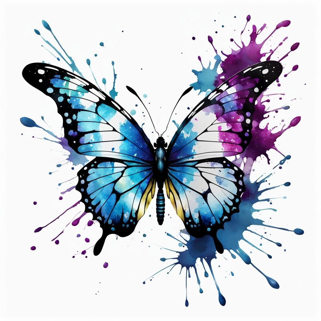 Fantasy Ink Splatter Butterfly in Oil Paint
