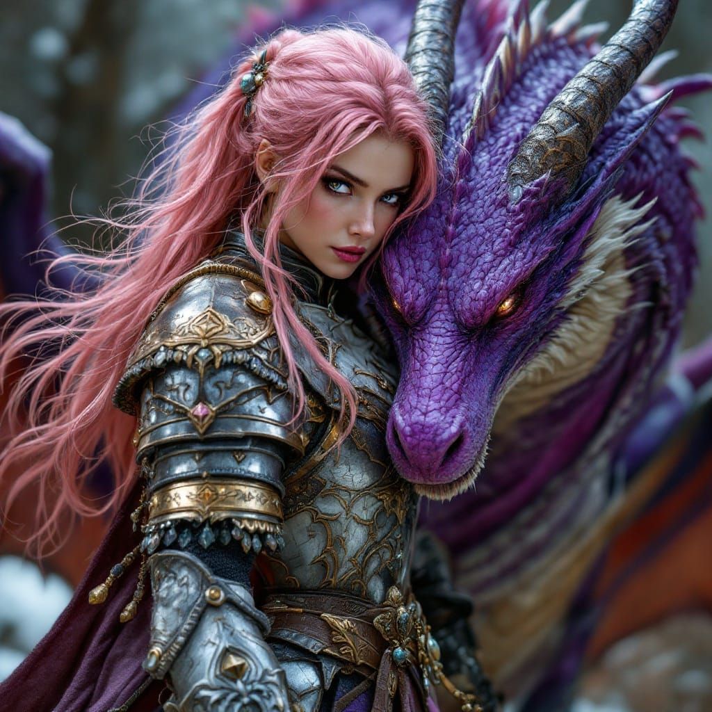 Ethereal Warrior Goddess in Cyberpunk Armor with Majestic Dr...