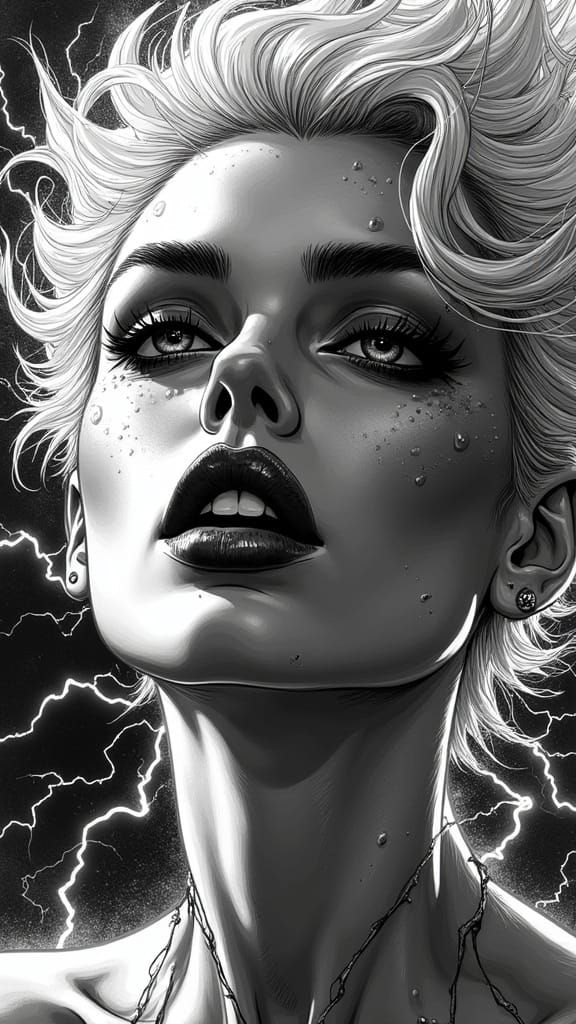 Comic Book Femme Fatale in Hyper-Stylized Close-Up