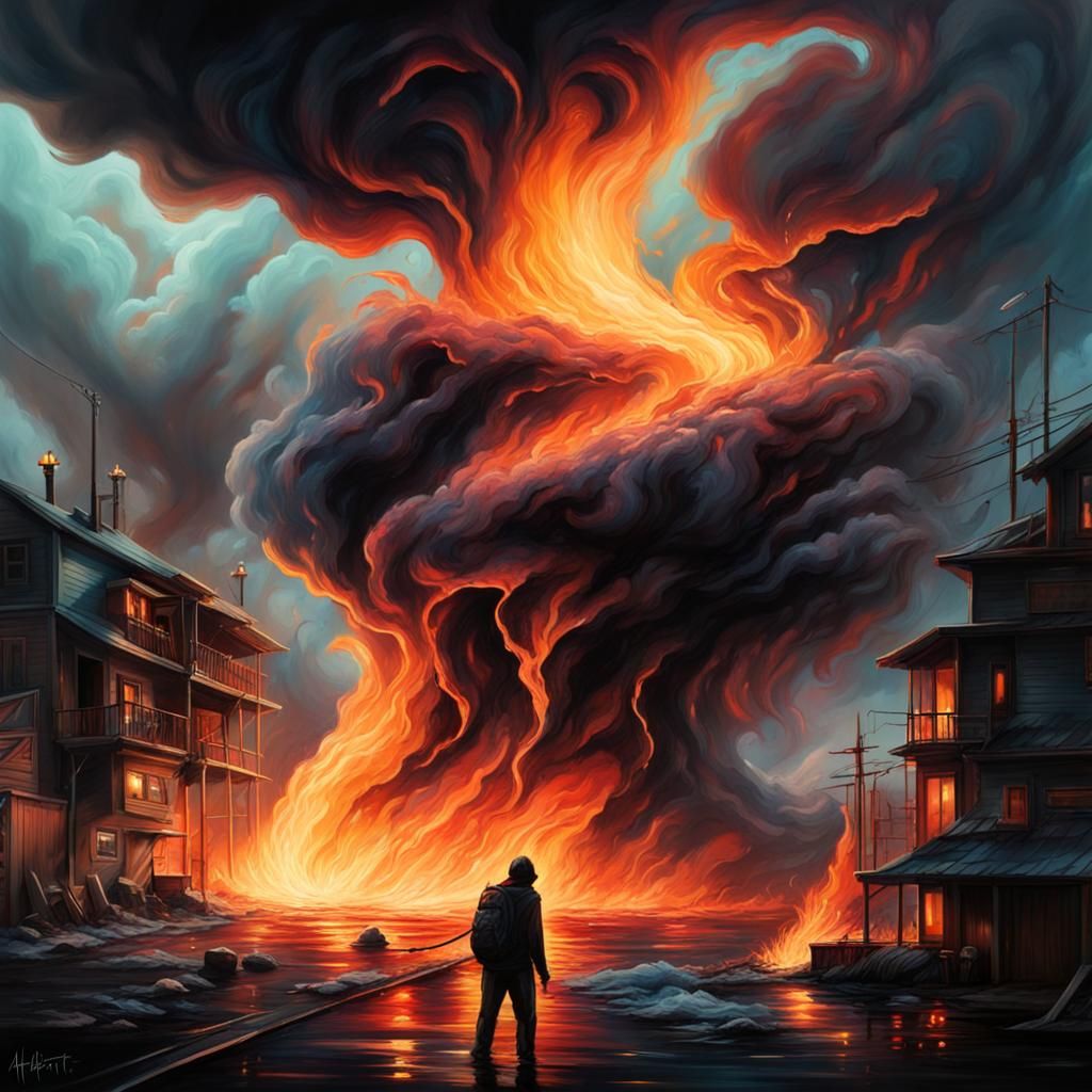 Chaotic Dark Fantasy: Fire Tornado Meets Tsunami