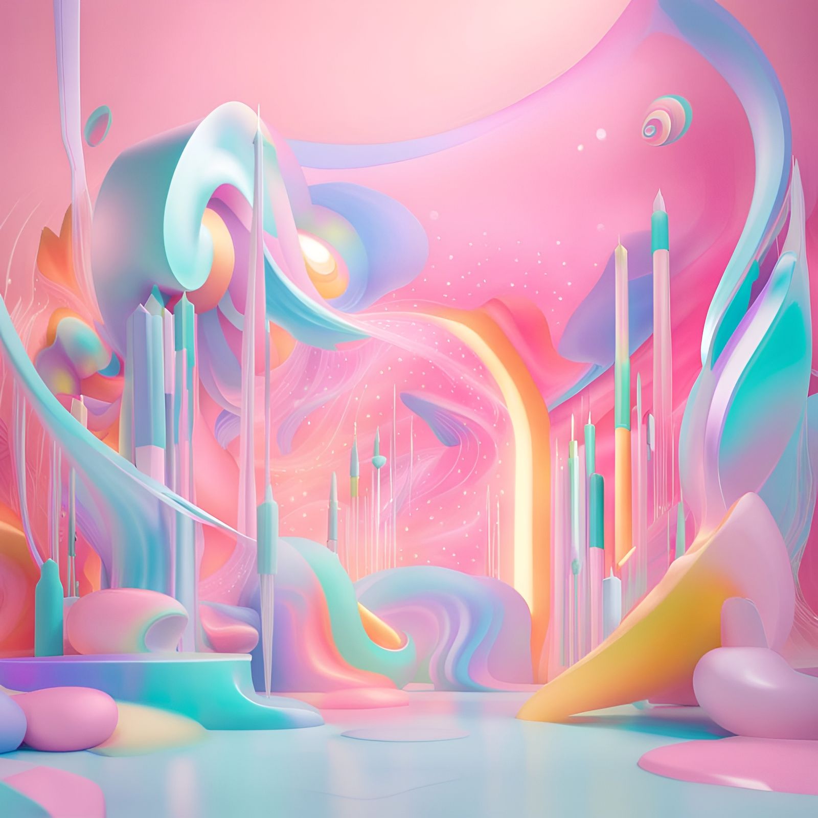 Abstract CGI Dreamscape in Pastel Colors