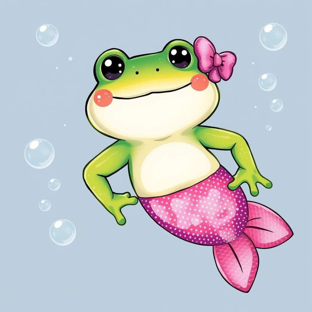 Kawaii Frog in Whimsical Mermaid Tail